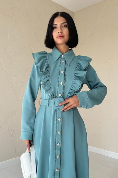 Rochie dama Elisa vintage, turcoaz, maxi [3]
