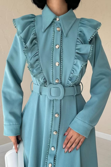 Rochie dama Elisa vintage, turcoaz, maxi [4]