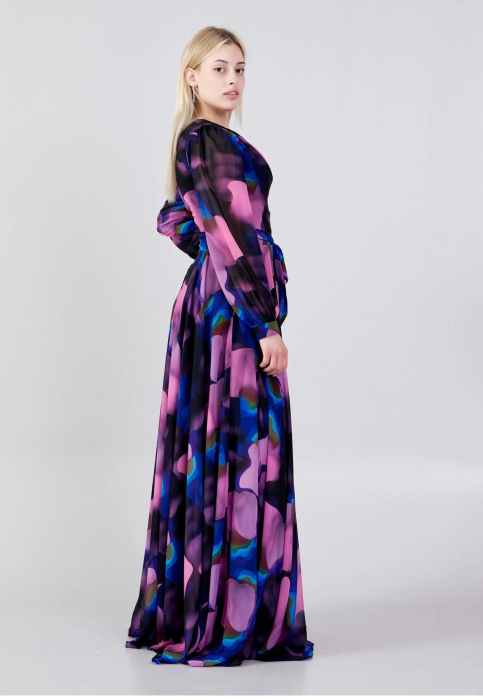 Vefastyle See-line, rochie lunga cu voal negru-roz [4]