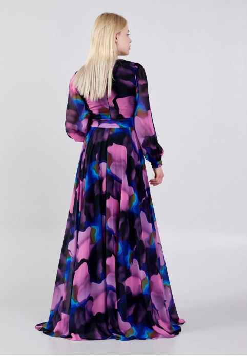 Vefastyle See-line, rochie lunga cu voal negru-roz [3]