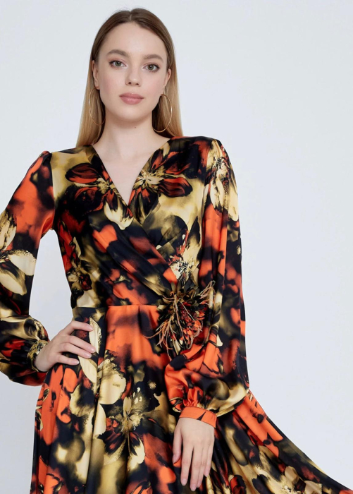 Vefastyle- See-line, rochie lunga satin, Orange [2]