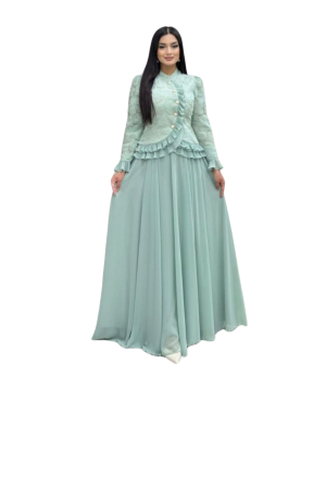 Costume - Costum dama format din doua piese, verde menta cu paiete si dantela, S