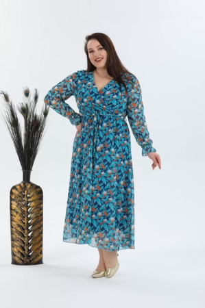 Rochii - Rochie dama, bleu floral, midi, marimea XL