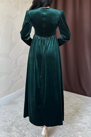 Rochii - Rochie dama Elisa catifea verde, maxi