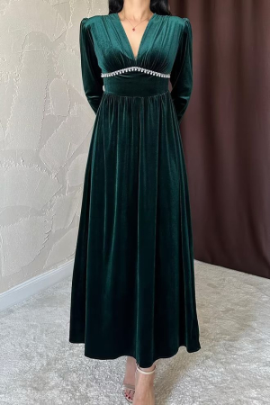 Rochie dama Elisa catifea verde, maxi [1]