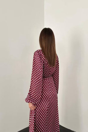 Rochii - Rochie dama Elisa, satin, visiniu cu buline