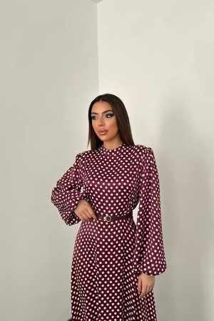 Rochie dama Elisa, satin, visiniu cu buline [1]