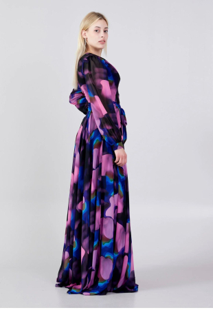 Vefastyle See-line, rochie lunga cu voal negru-roz [3]