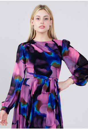 Rochii - Vefastyle See-line, rochie lunga cu voal negru-roz