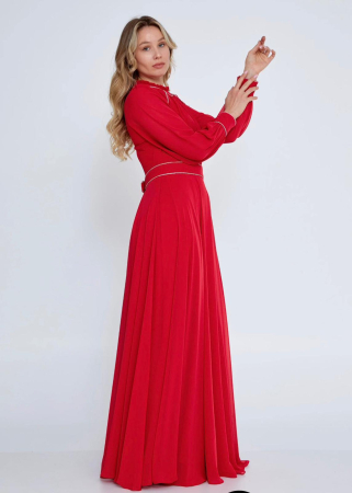 Rochii - Vefastyle- See-line, rochie lunga, rosu cu voal