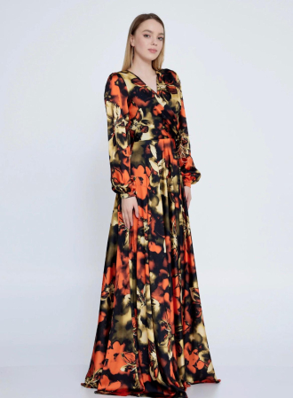 Vefastyle- See-line, rochie lunga satin, Orange [4]