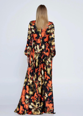 Rochii - Vefastyle- See-line, rochie lunga satin, Orange