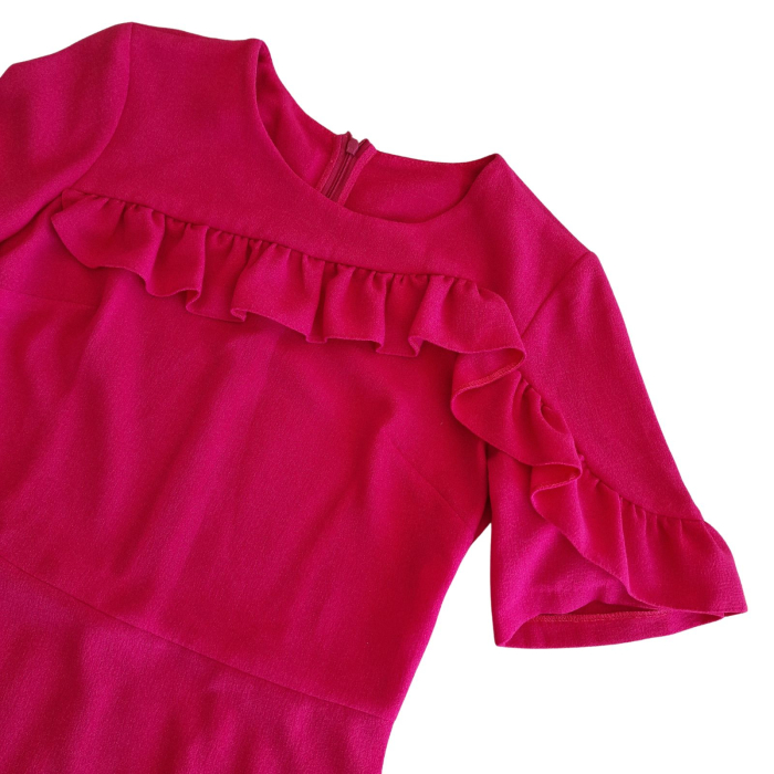 Rochie V by Very, cu volanase, roz fuchsia, shift, material creponat, L [3]