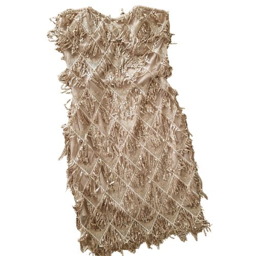 Rochie I SAW IT FIRST, strapless, gold cami sequin tassel, marime XS [4]