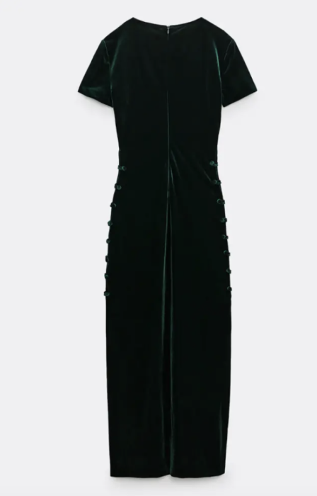 Rochie ZARA, catifea, verde-smarald, maxi, marime XL [4]