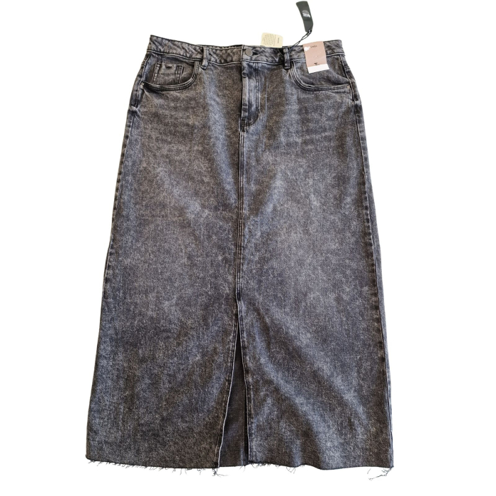 Fusta denim TU strech, gri acid wash, talie inalta, slit frontal, XL [2]