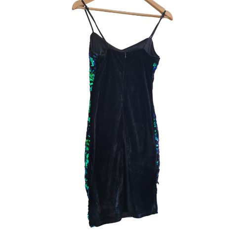 Rochie QUIZ black and turquoise velvet feel sequin midi dress, marime S [4]