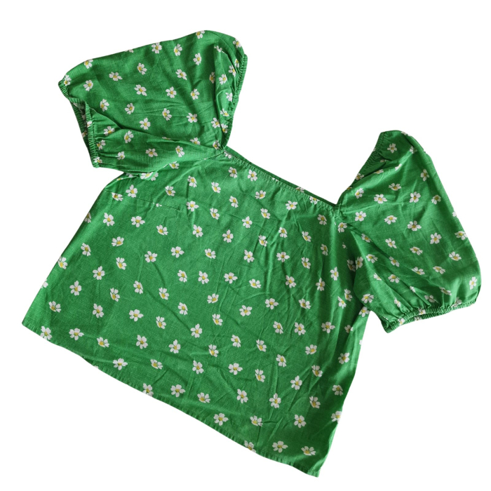 Tricou plepum LTS, verde cu margarete, maneci bufante, XL [4]