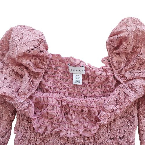 Bluza TOPSHOP crop, dantela roz, off-shoulder, maneca lunga, marime XS [4]