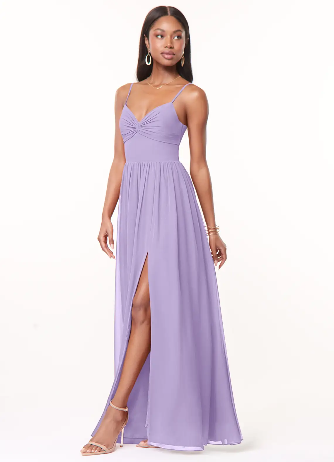 Rochie Azazie Zeya  Lilac A-Line V-Neck Pleated Chiffon, marime S [2]