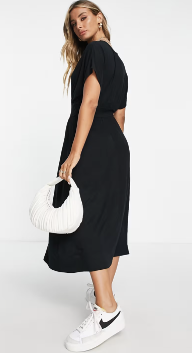 Rochie ASOS DESIGN waisted midi tea, negru, marime 40 [2]
