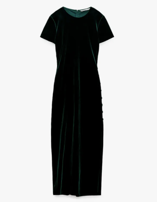 Rochie ZARA, catifea, verde-smarald, maxi, marime XL [2]