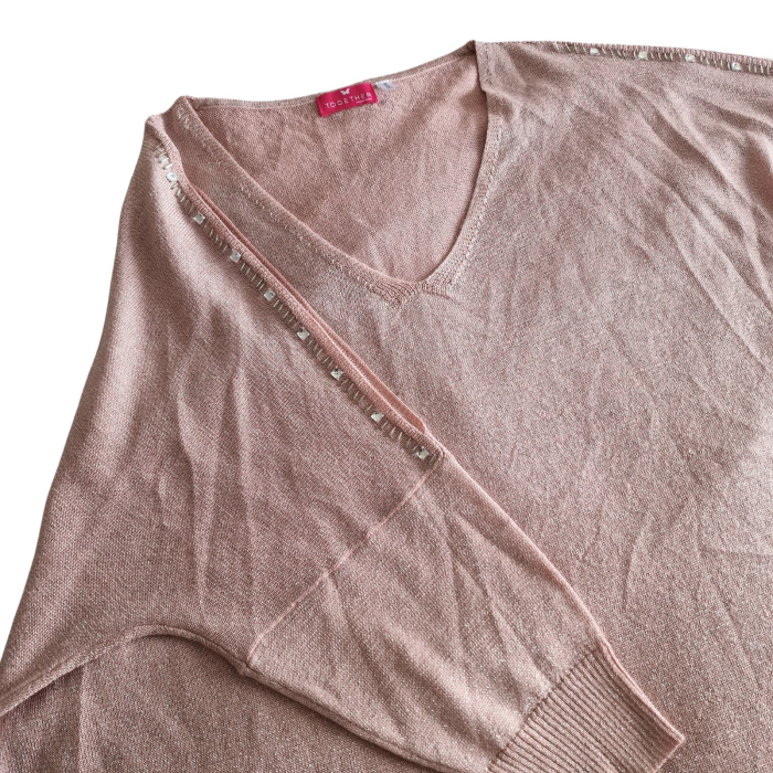 Bluza TOGETHER, tricot cu lurex, rpz pudrat, maneci fluture, umeri goi, 3XL [4]
