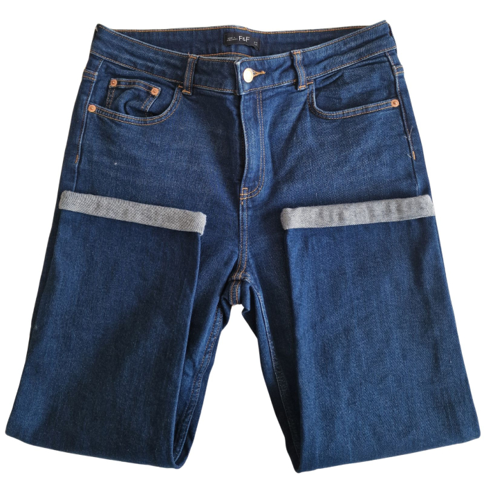 Blugi F&F, cropped boyfriend, indigo, fit relaxat, L [3]