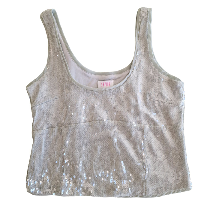 Top crop SAVIDA, paiete, verde pal,  bretele late, glamour, M [3]