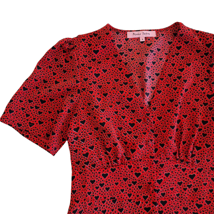 Rochie Pixie Daisy, mini evazata, decolteu V, print inimioare, S [3]