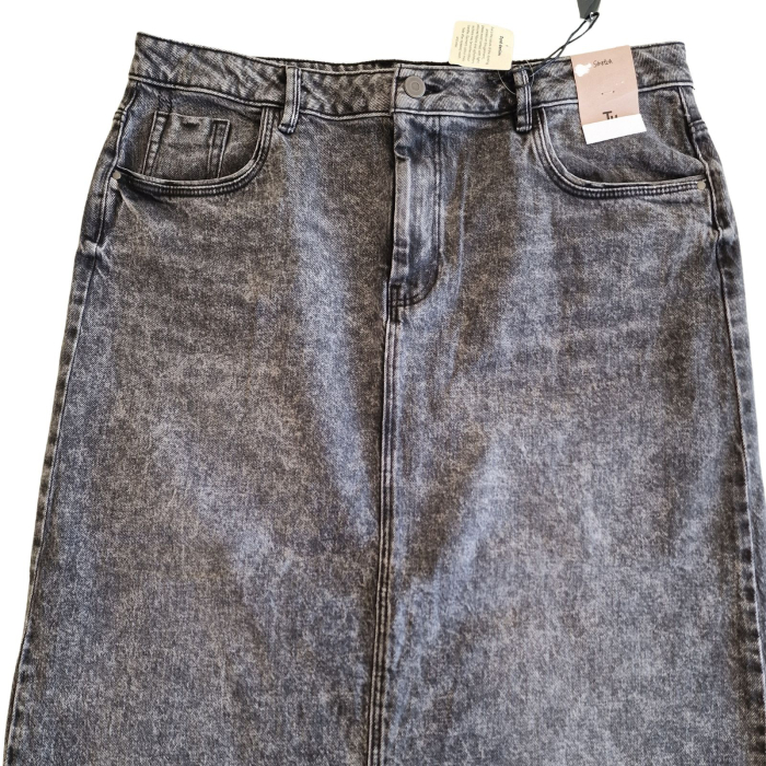 Fusta denim TU strech, gri acid wash, talie inalta, slit frontal, XL [4]