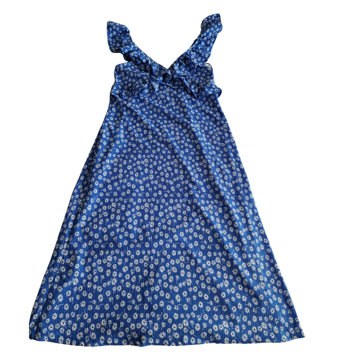 Rochie F&F, albastru imprimeu floral, material creponat, volanase la bretele, L [2]
