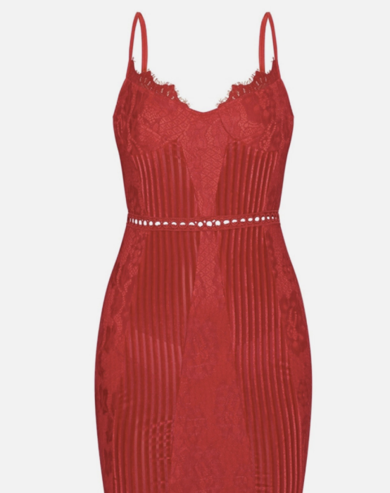 Rochie Pretty Little Thing  Red Strappy Lace Velvet Insert Bodycon, marime S [3]