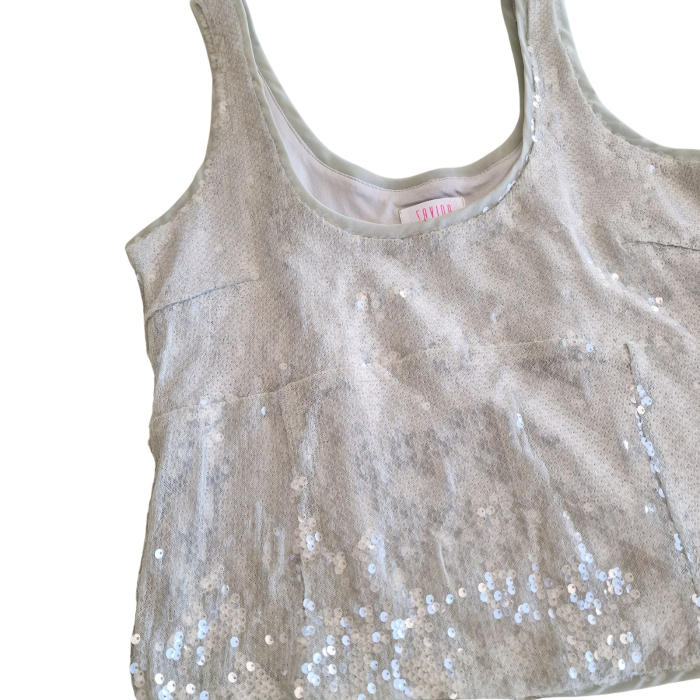 Top crop SAVIDA, paiete, verde pal,  bretele late, glamour, M [6]