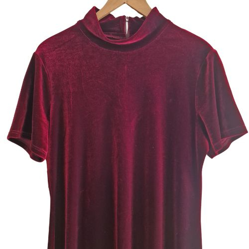 Rochie VTG CANDA, catifea bordo, guler inalt, eleganta, marime XL [4]