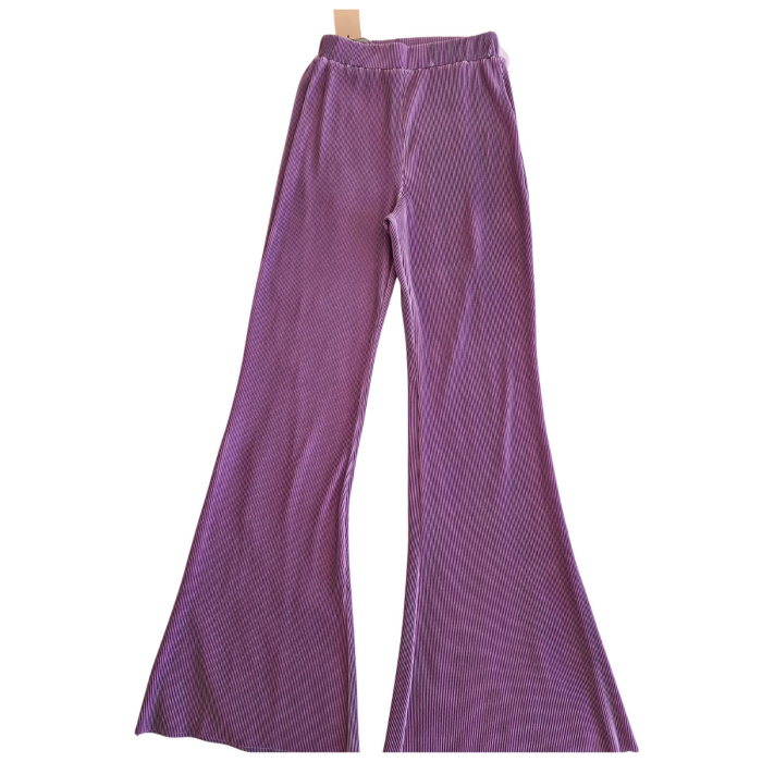 Pantaloni Who I AM, flared ribbed, hight waist, croiala evazata cloche, lila, S [2]