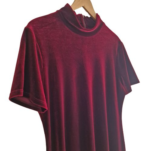 Rochie VTG CANDA, catifea bordo, guler inalt, eleganta, marime XL [3]