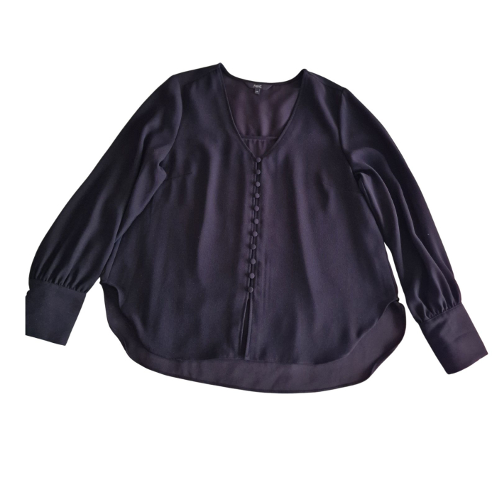 Bluza NEXT eleganta, sifon fluid, decolteu V, nasturi frintali, maneci bufante, L [2]