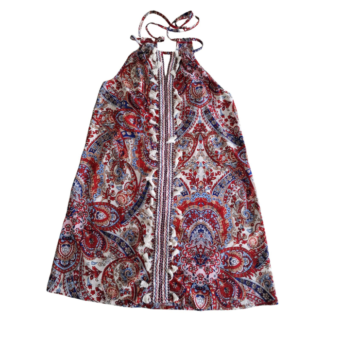 Rochie SHEIN, halter, print paisley, ciucuri decorativi, M [2]