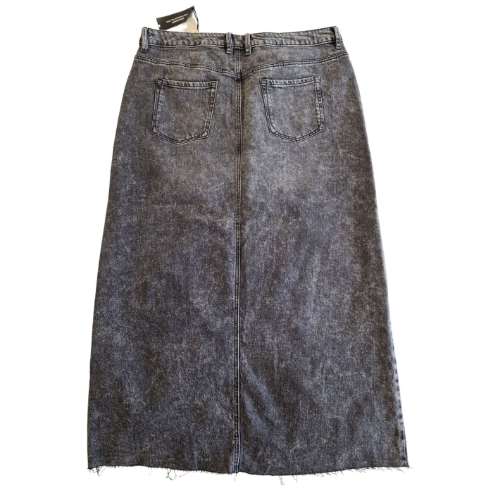 Fusta denim TU strech, gri acid wash, talie inalta, slit frontal, XL [3]
