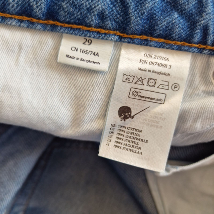 Blugi MONKI, patchwork, hight waist, albastru denim, straight fit, M [7]