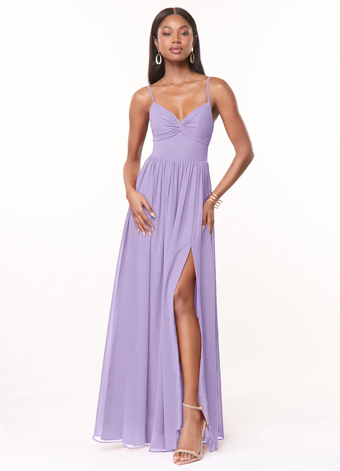 Rochie Azazie Zeya  Lilac A-Line V-Neck Pleated Chiffon, marime S [5]