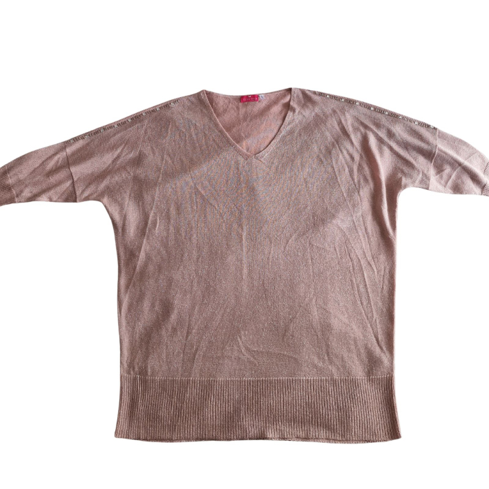 Bluza TOGETHER, tricot cu lurex, rpz pudrat, maneci fluture, umeri goi, 3XL [2]