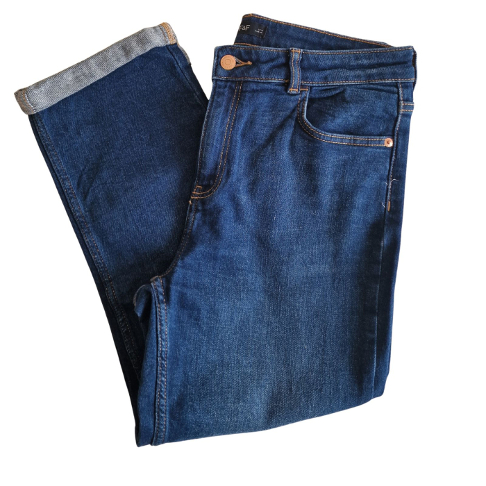 Blugi F&F, cropped boyfriend, indigo, fit relaxat, L [4]