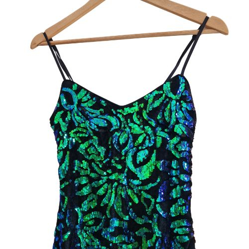 Rochie QUIZ black and turquoise velvet feel sequin midi dress, marime S [3]