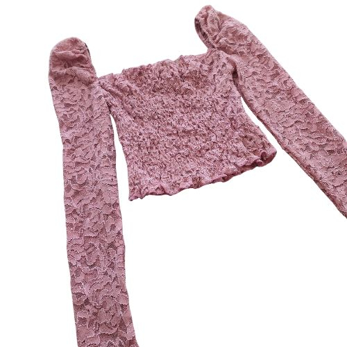Bluza TOPSHOP crop, dantela roz, off-shoulder, maneca lunga, marime XS [5]
