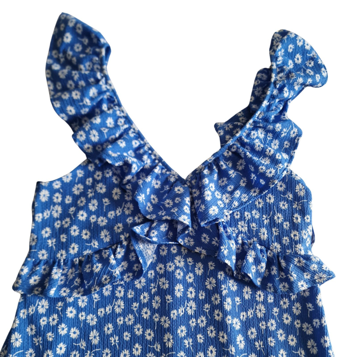 Rochie F&F, albastru imprimeu floral, material creponat, volanase la bretele, L [4]