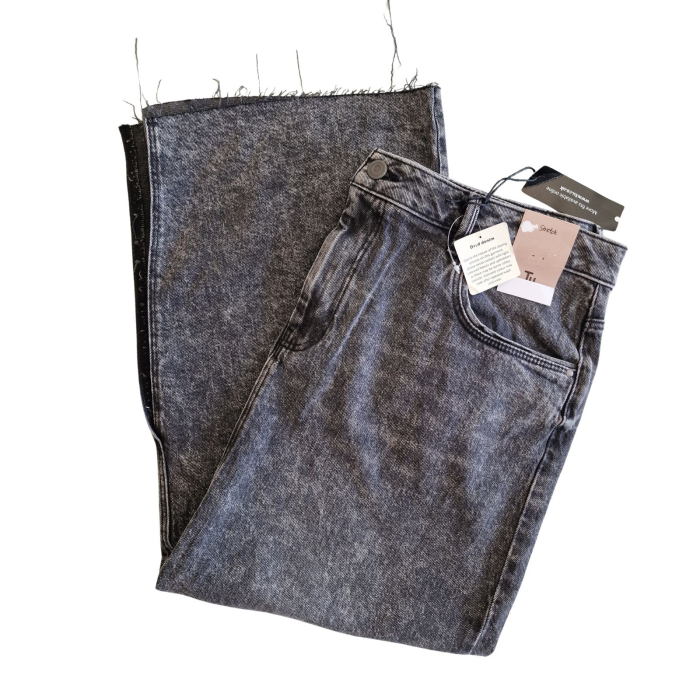 Fusta denim TU strech, gri acid wash, talie inalta, slit frontal, XL [5]