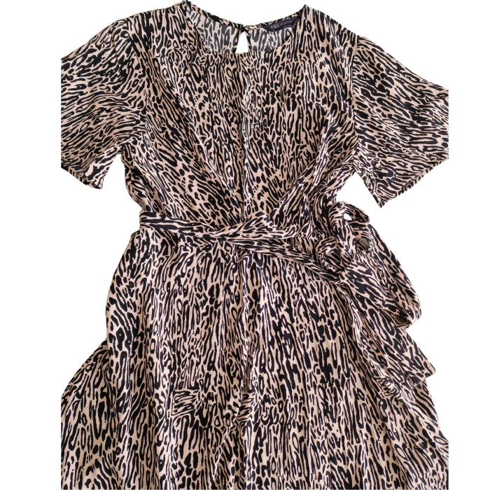 Rochie Marks & Spencer, animal print, evazata, tiered cu cordon wrap, L [4]