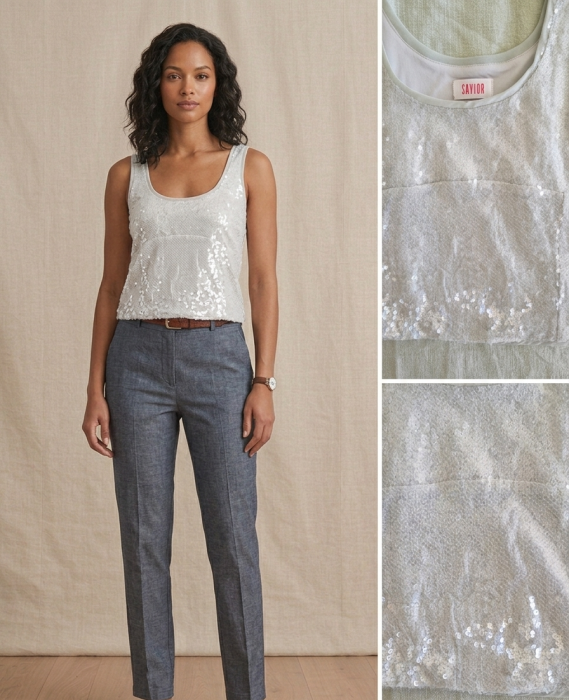 Top crop SAVIDA, paiete, verde pal,  bretele late, glamour, M [2]